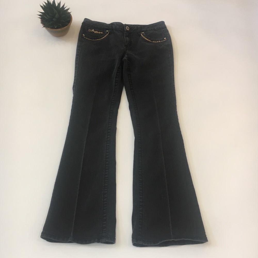 Cache Leopard Trim Black Boot Cut Jean Size: 6 - Picture 6 of 11